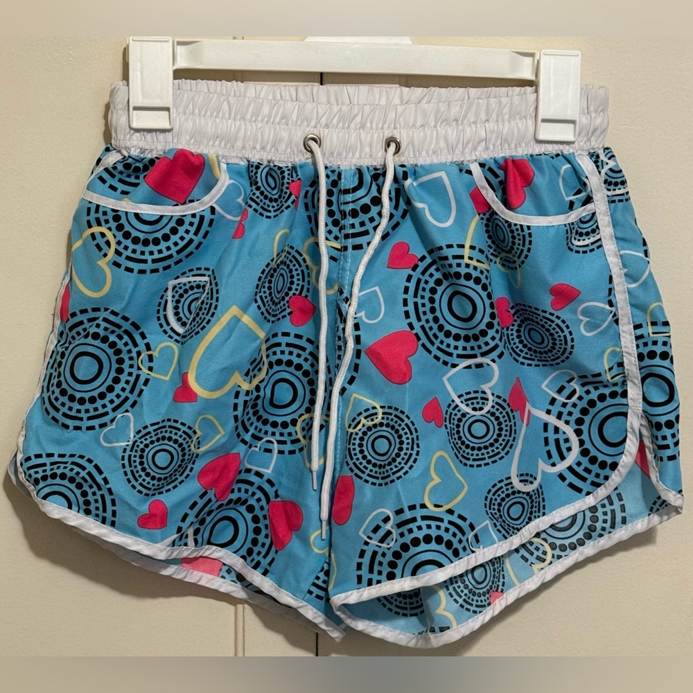 Blue Hearts Circles Patterned Women's Swim Shorts
